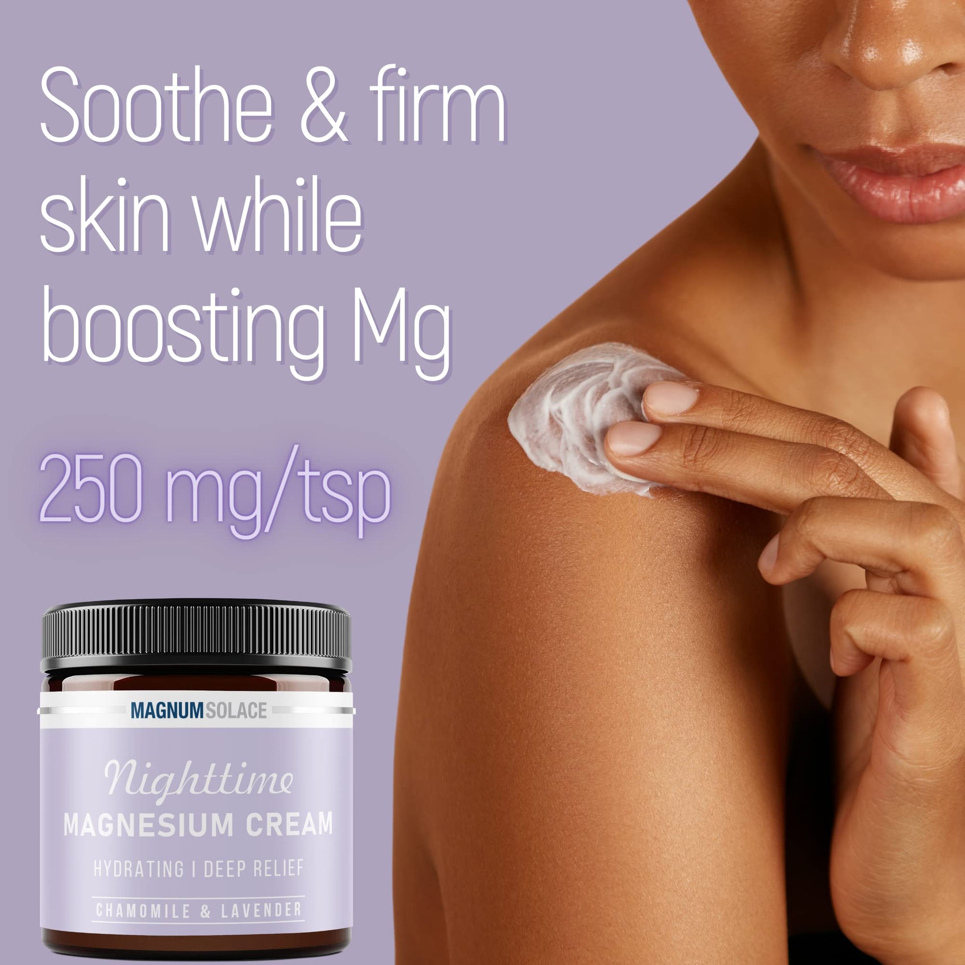 Magnum Solace Magnesium Lotion – Nighttime Magnesium Cream – Apply to Legs, Arms or Chest - Topical Magnesium Chloride – USA Made and Safe for Kids (Chamomile Lavender) - Maple Wellness Supplements