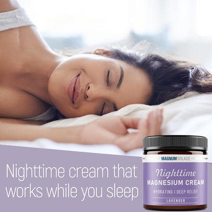 Magnum Solace Magnesium Lotion – Nighttime Magnesium Cream – Apply to Legs, Arms or Chest - Topical Magnesium Chloride – USA Made and Safe for Kids (Lavender) - Maple Wellness Supplements