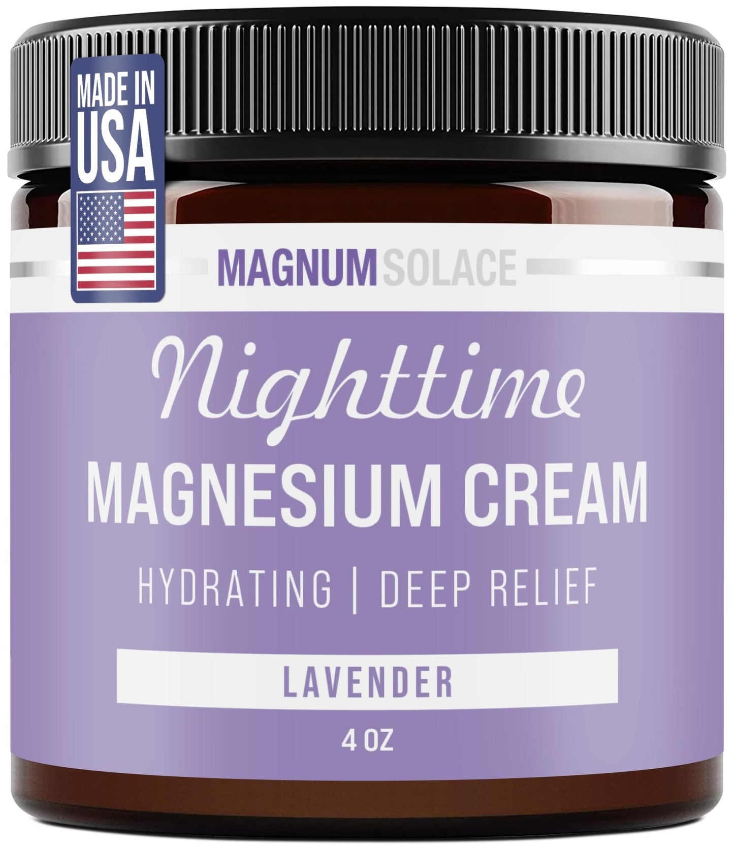 Magnum Solace Magnesium Lotion – Nighttime Magnesium Cream – Apply to Legs, Arms or Chest - Topical Magnesium Chloride – USA Made and Safe for Kids (Lavender) - Maple Wellness Supplements