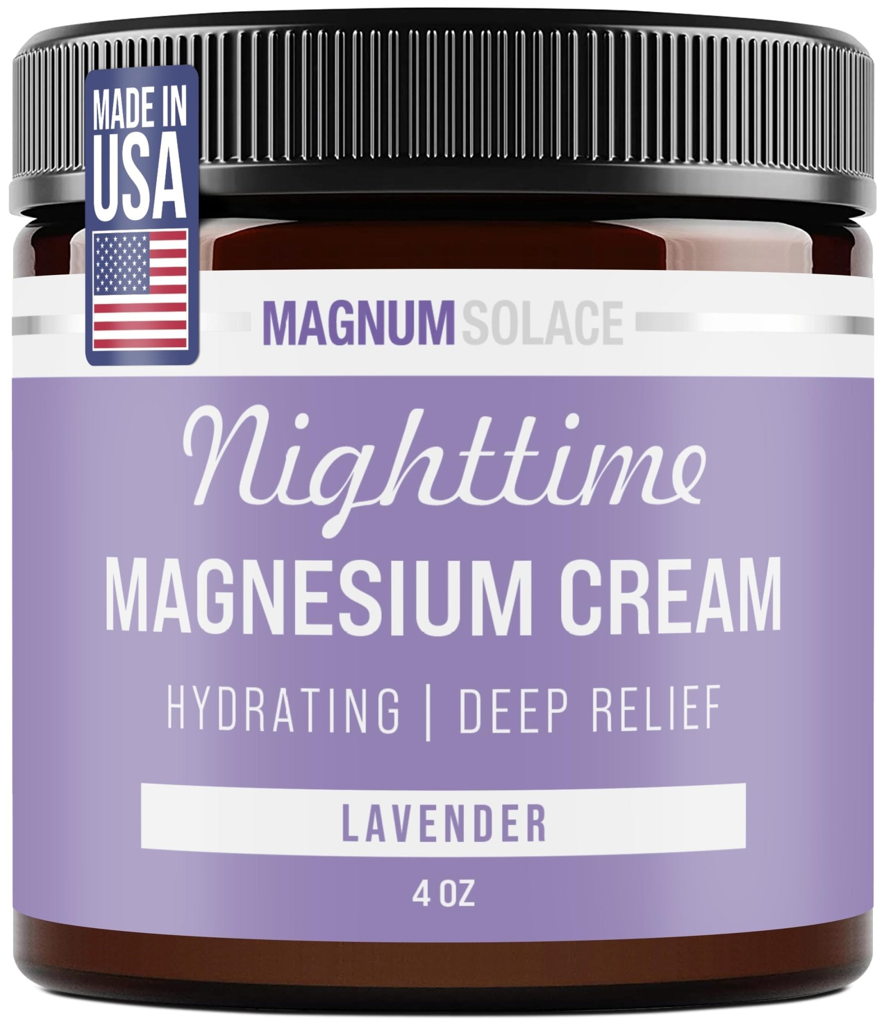 Magnum Solace Magnesium Lotion – Nighttime Magnesium Cream – Apply to Legs, Arms or Chest - Topical Magnesium Chloride – USA Made and Safe for Kids (Lavender) - Maple Wellness Supplements