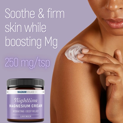 Magnum Solace Magnesium Lotion – Nighttime Magnesium Cream – Apply to Legs, Arms or Chest - Topical Magnesium Chloride – USA Made and Safe for Kids (Lavender) - Maple Wellness Supplements
