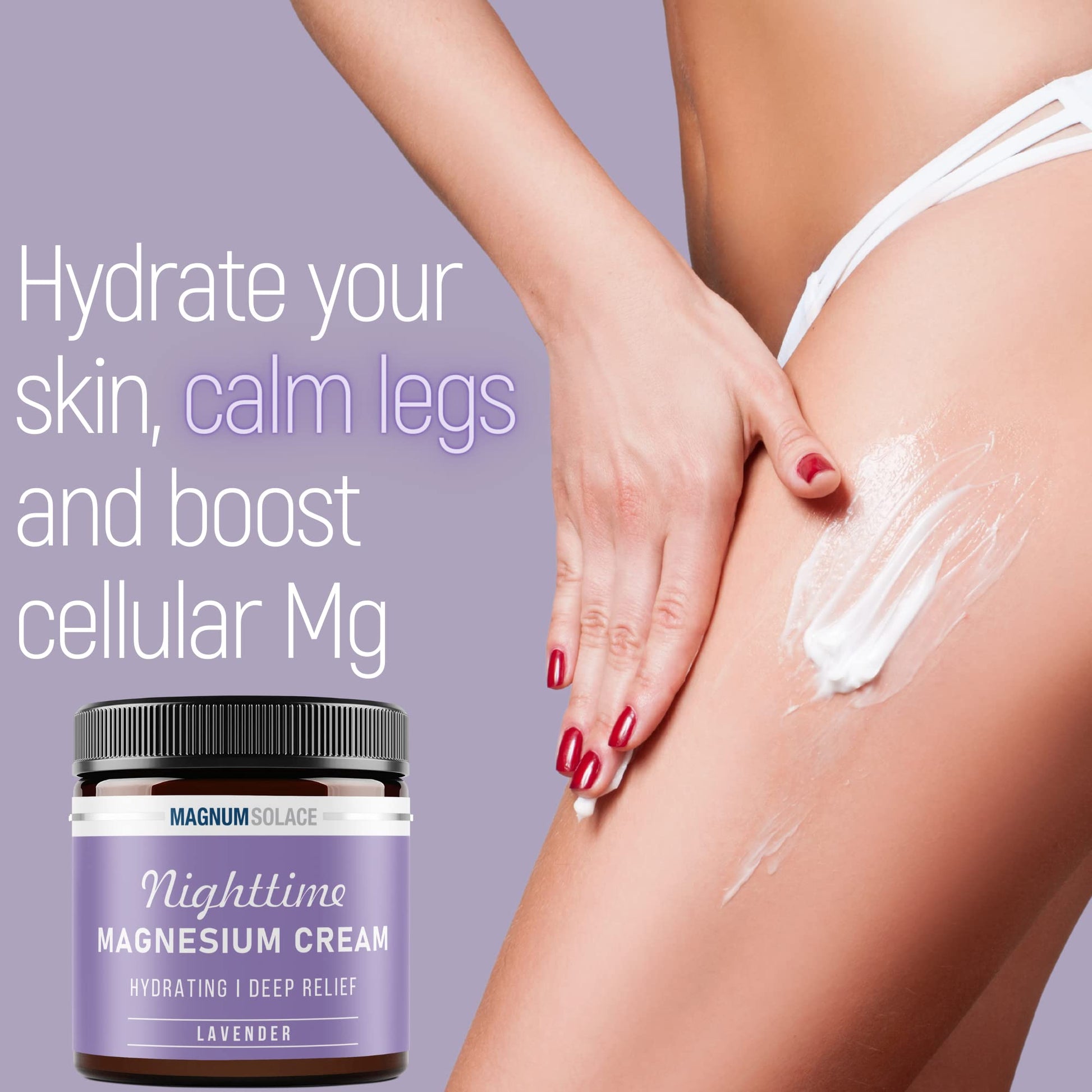 Magnum Solace Magnesium Lotion – Nighttime Magnesium Cream – Apply to Legs, Arms or Chest - Topical Magnesium Chloride – USA Made and Safe for Kids (Lavender) - Maple Wellness Supplements