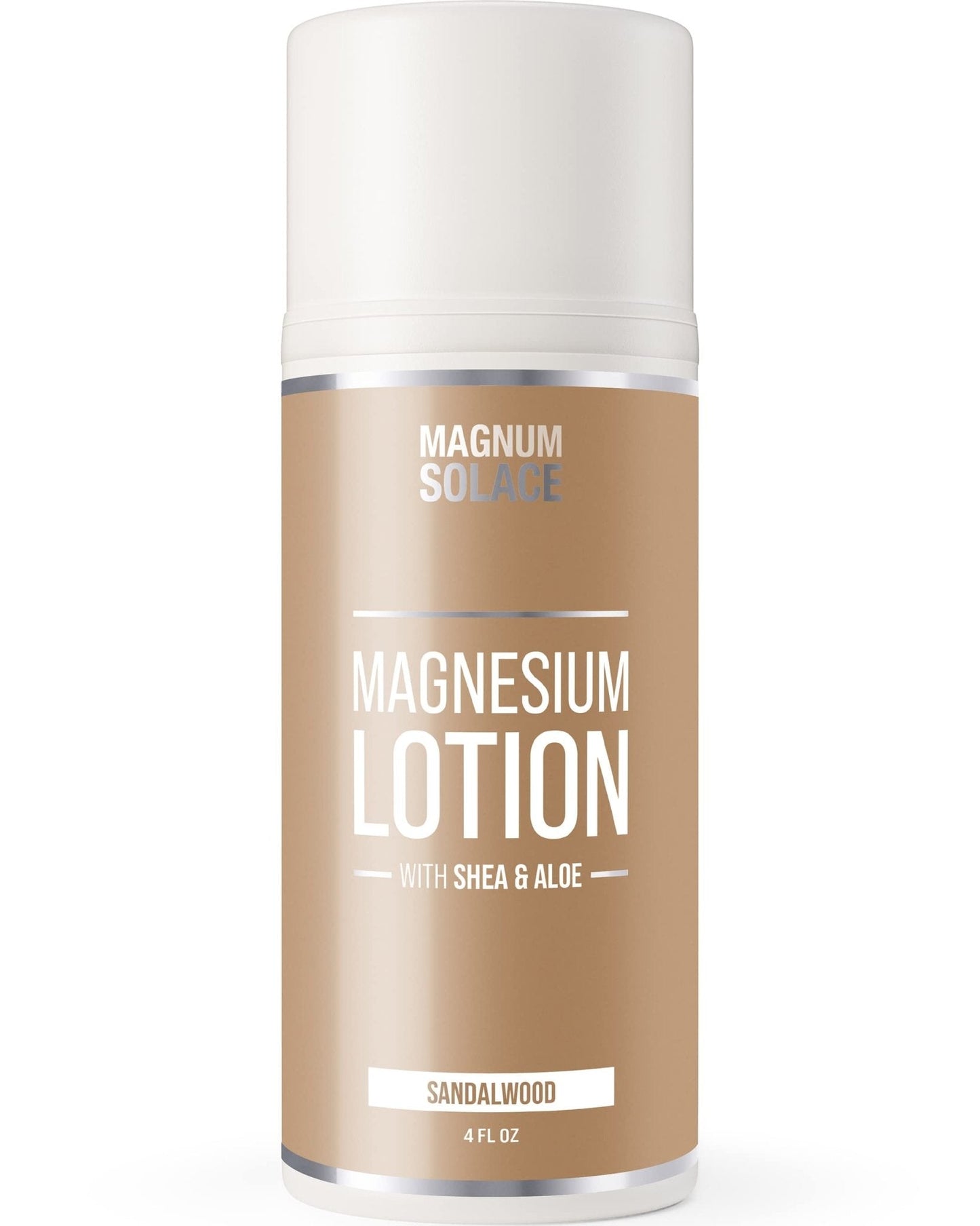 Magnum Solace Magnesium Lotion – Super Concentrated – Made with Aloe and Shea – For Leg Cramps, Sore Muscles & Joints, Rejuvenation – Safe for Kids, Made in the USA (Sandalwood) - Maple Wellness Supplements