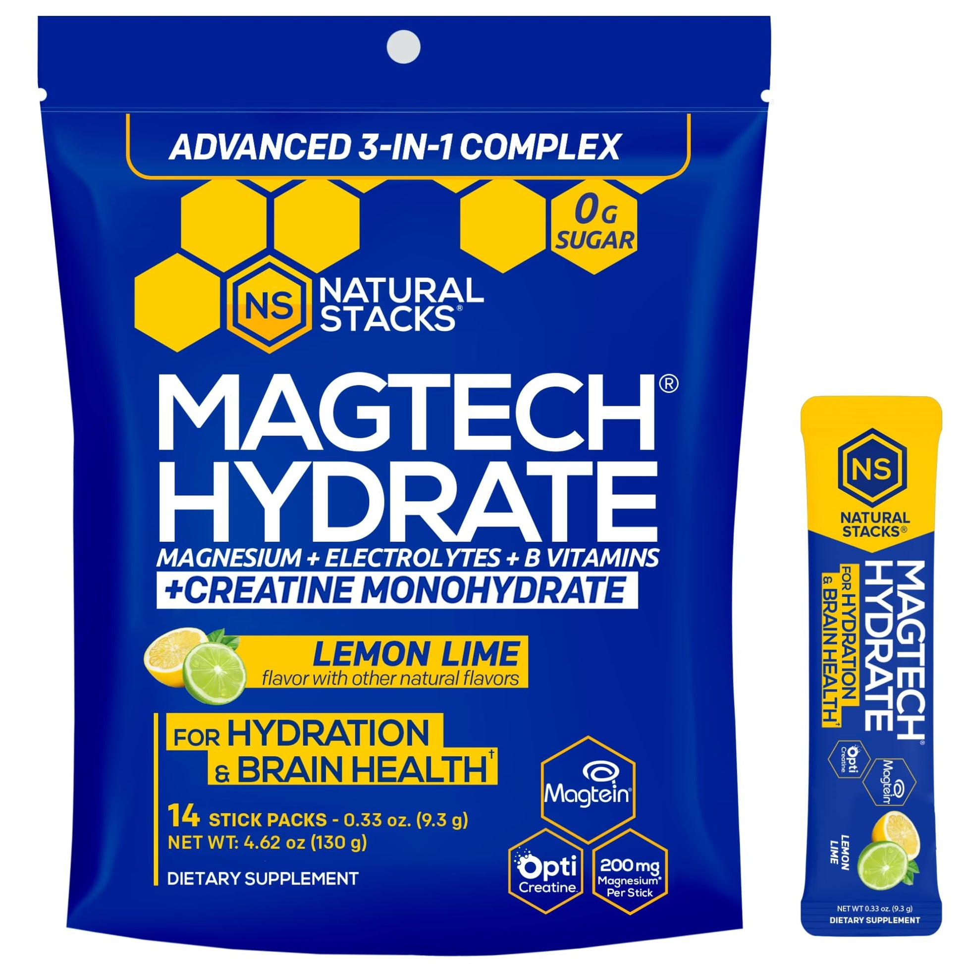 Magtech Magnesium Capsules + Hydration Creatine Powder Lemon Lime Bundle - 3 Forms of Magnesium - Featuring Magtein L-Threonate - Brain Health & Hydration Support* - 44 Total Servings - Maple Wellness Supplements