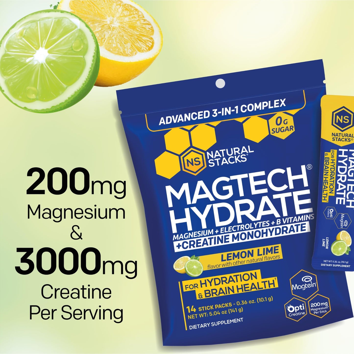 Magtech Magnesium Capsules + Hydration Creatine Powder Lemon Lime Bundle - 3 Forms of Magnesium - Featuring Magtein L-Threonate - Brain Health & Hydration Support* - 44 Total Servings - Maple Wellness Supplements