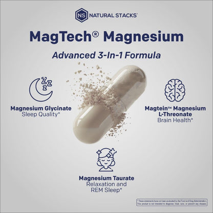 MagTech Magnesium Complex for Women & Men - 3 Forms of Magnesium: Glycinate, Magtein L-Threonate & Taurate - 200mg Chelated Complex - Maple Wellness Supplements