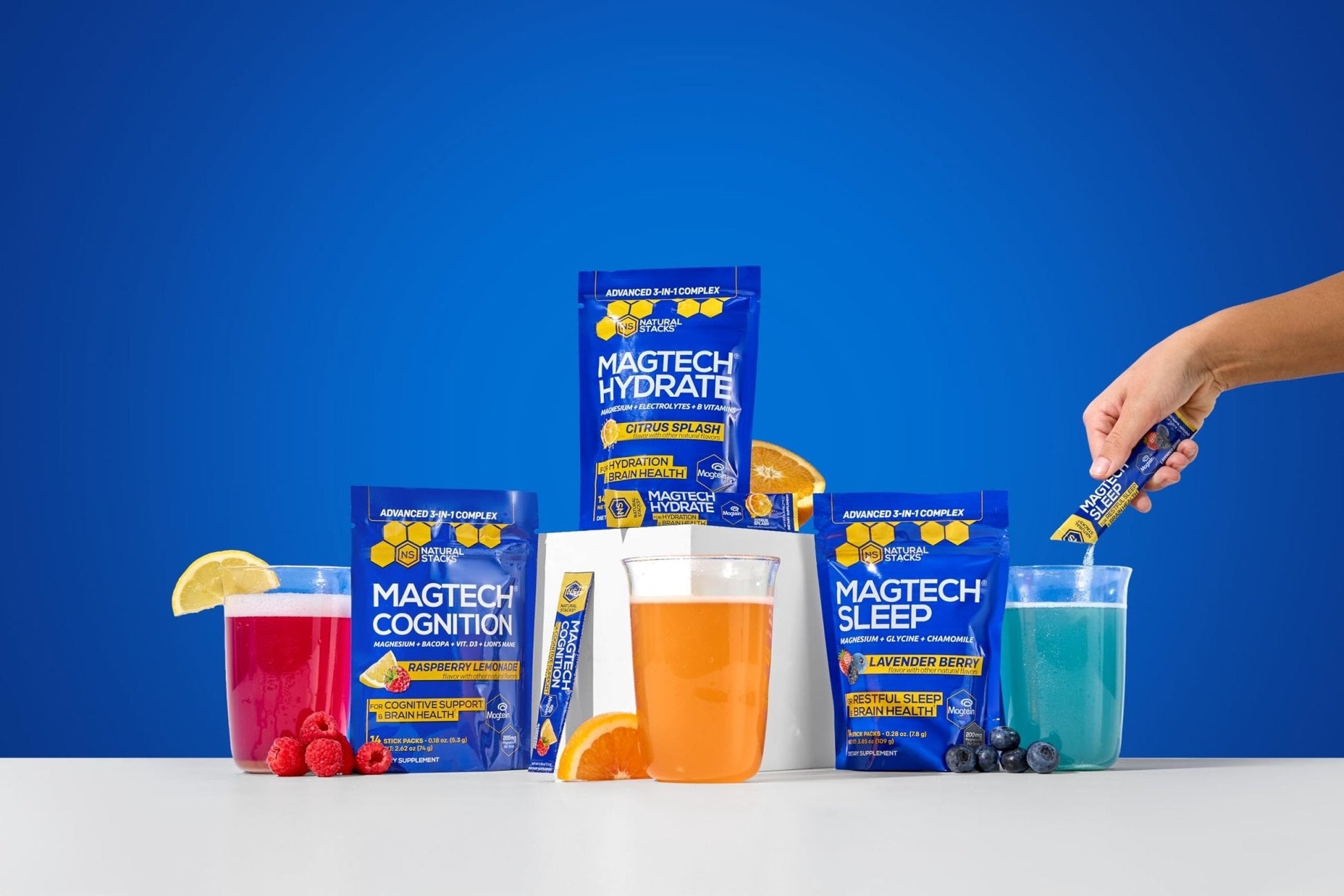 MagTech Magnesium Hydrate Packets - Sugar Free Hydration Powder - Magtein Magnesium L-Threonate, Glycinate & Taurate - 200mg Chelated Triple Complex - Supports Hydration & Brain Health* - 14 Servings - Maple Wellness Supplements