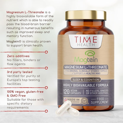 Magtein® Magnesium – 120 Capsules – High Strength 2100mg – Highly Bioavailable - Maple Wellness Supplements