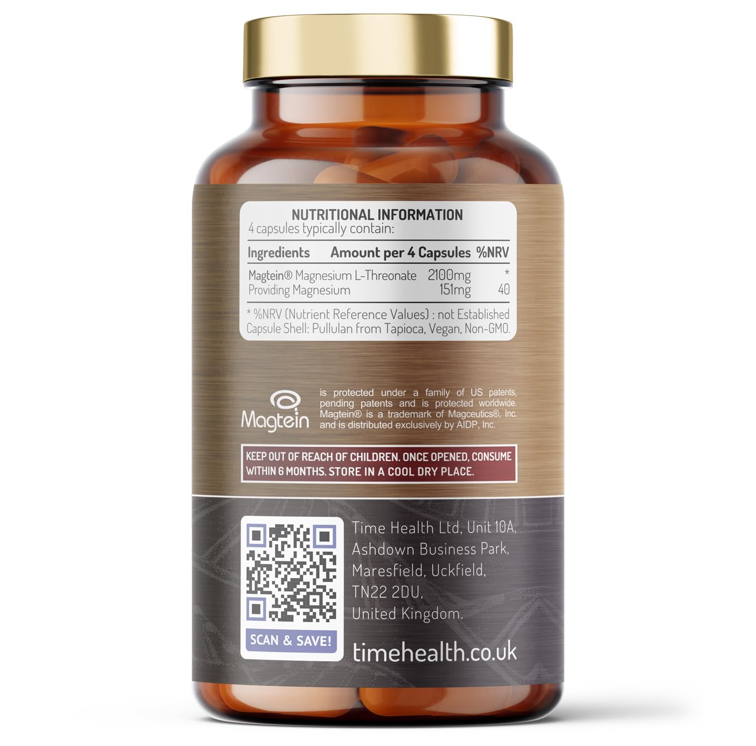 Magtein® Magnesium – 120 Capsules – High Strength 2100mg – Highly Bioavailable - Maple Wellness Supplements