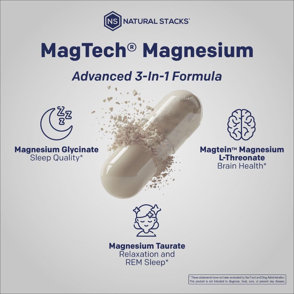 Magtein Magnesium L-Threonate, Glycinate & Taurate – 200mg Chelated Magnesium Complex – MagTech Magnesium Supplement for Relaxation & Brain Health – 90 Capsules - Maple Wellness Supplements