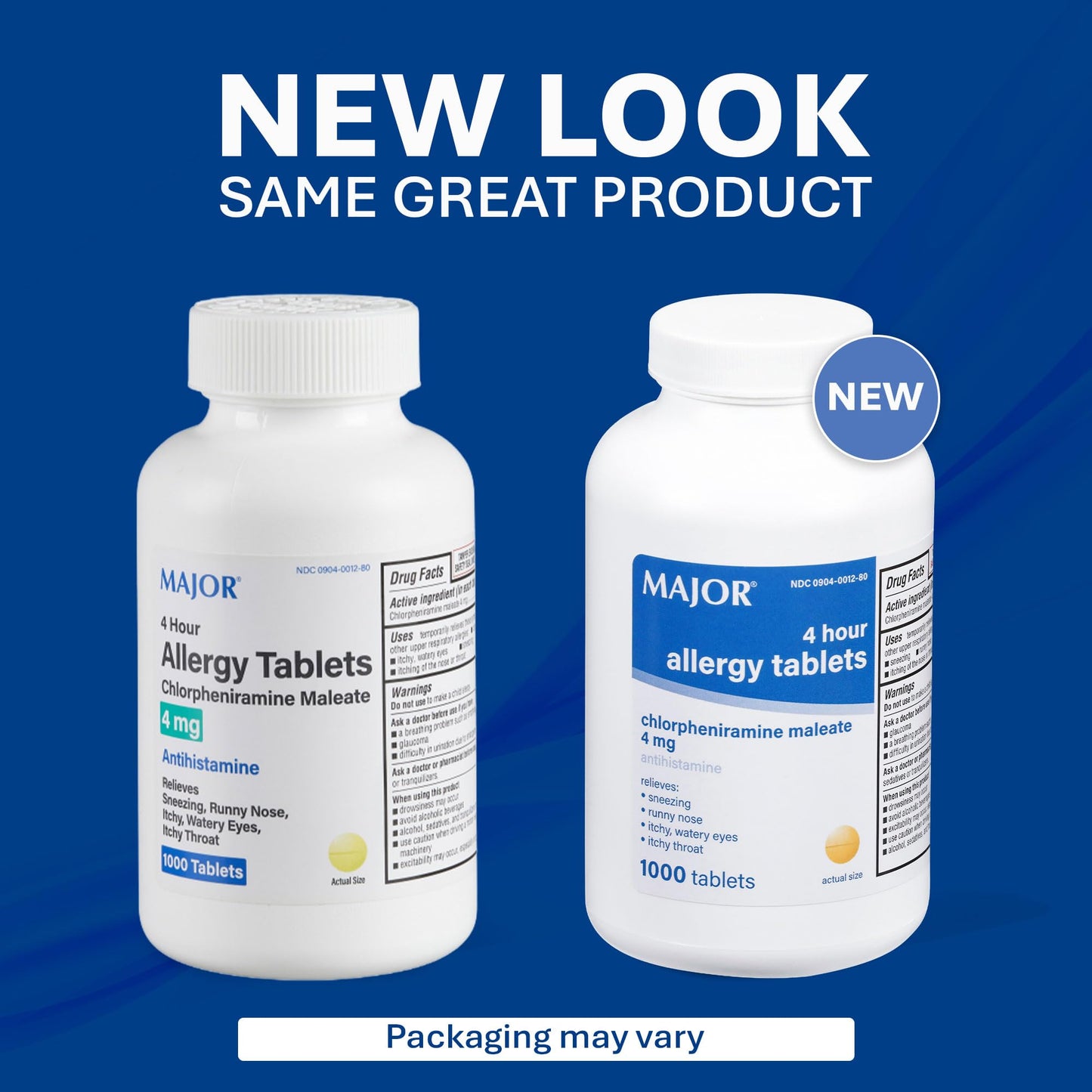MAJOR 4 Hour Allergy Tablets - Chlorpheniramine Maleate - 4 mg - Antihistamine - 1000 Count (1 Pack) - Maple Wellness Supplements
