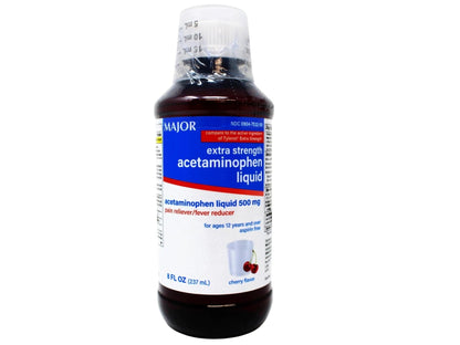 MAJOR Adult Extra Strength Liquid Acetaminophen - 500 mg Acetaminophen/15 mL Dose - Pain Reliever and Fever Reducer - Cherry Flavor - 8 Fl Oz - Maple Wellness Supplements