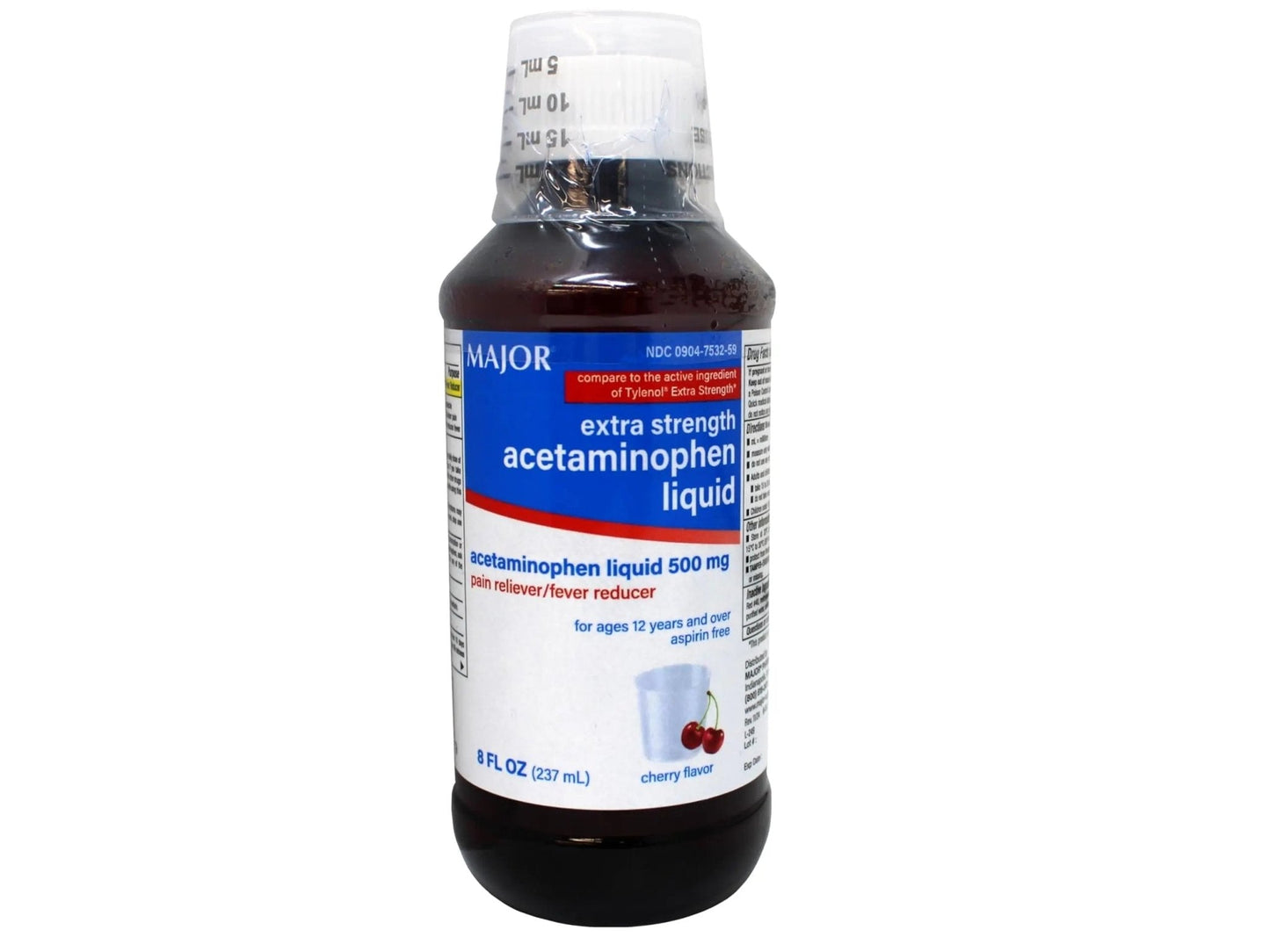 MAJOR Adult Extra Strength Liquid Acetaminophen - 500 mg Acetaminophen/15 mL Dose - Pain Reliever and Fever Reducer - Cherry Flavor - 8 Fl Oz - Maple Wellness Supplements