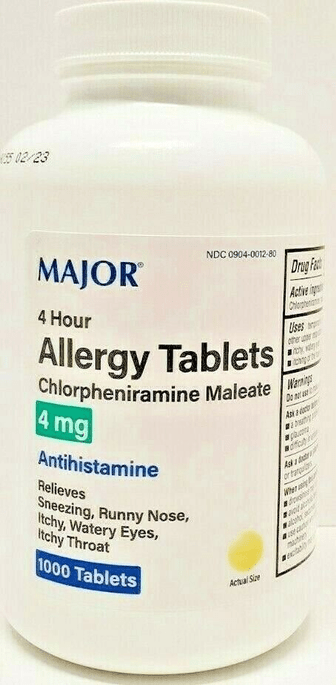 Major Chlorpheniramine 4mg Allergy Tablets 1000ct - Maple Wellness Supplements