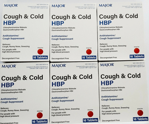 Major Cough & Cold HPB 16ct (Compare to Coricidin HBP) -6 Pack - Maple Wellness Supplements