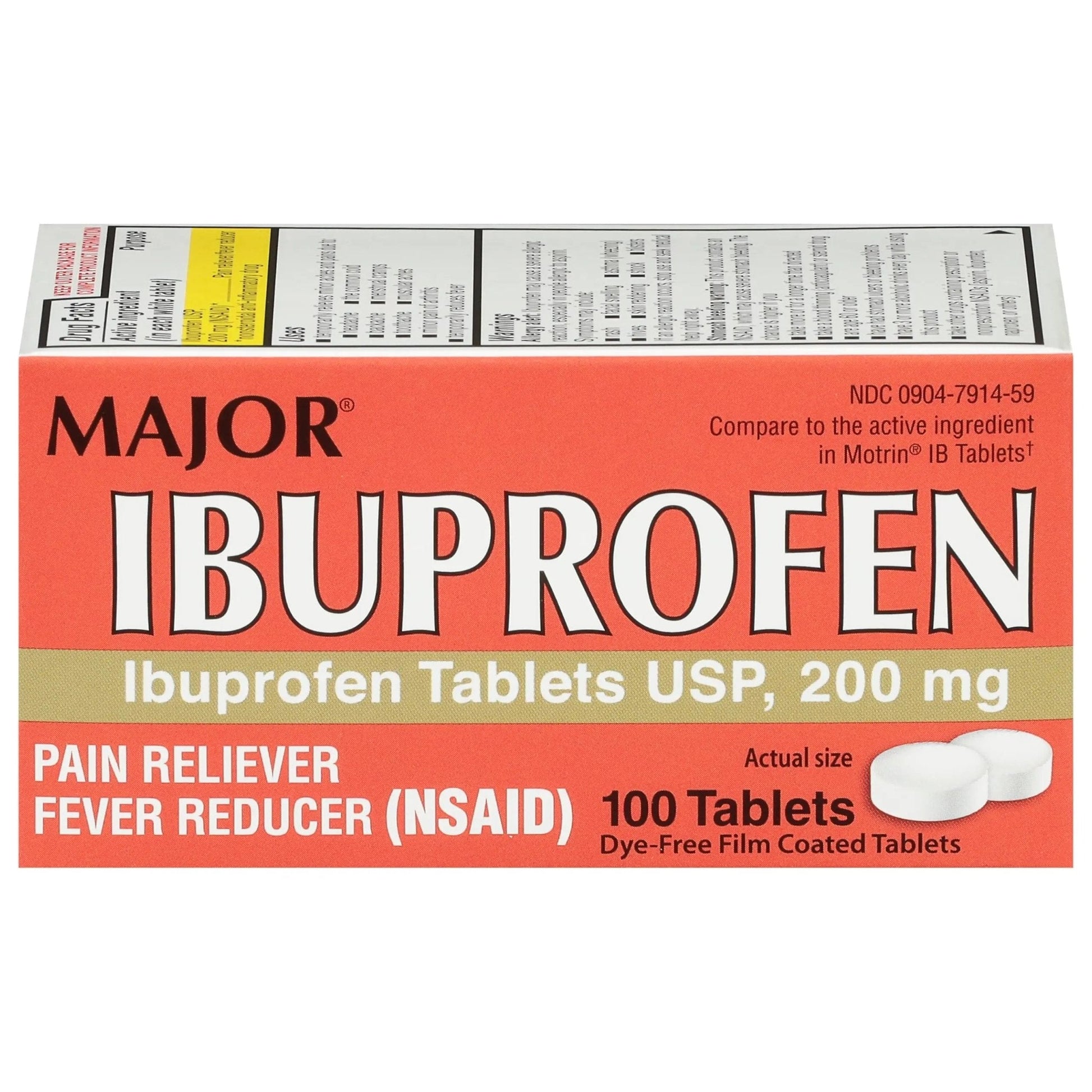 MAJOR Dye-Free Ibuprofen Tablets 200 mg - Helps Temporarily Reduce Fevers - Offers Pain Relief - 100 Tablets (1-Pack) - Maple Wellness Supplements