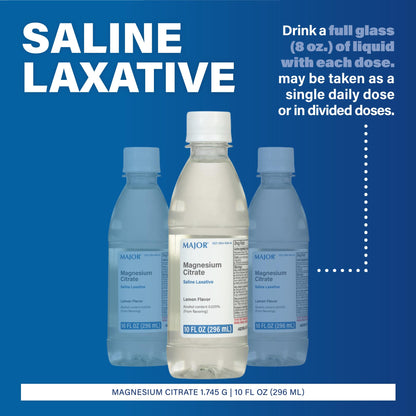 Major Magnesium Citrate Saline Laxative - Helps Relieve Occasional Constipation (Irregularity) - Lemon Flavor - 10 Fl. Oz. (1 Pack) - Maple Wellness Supplements