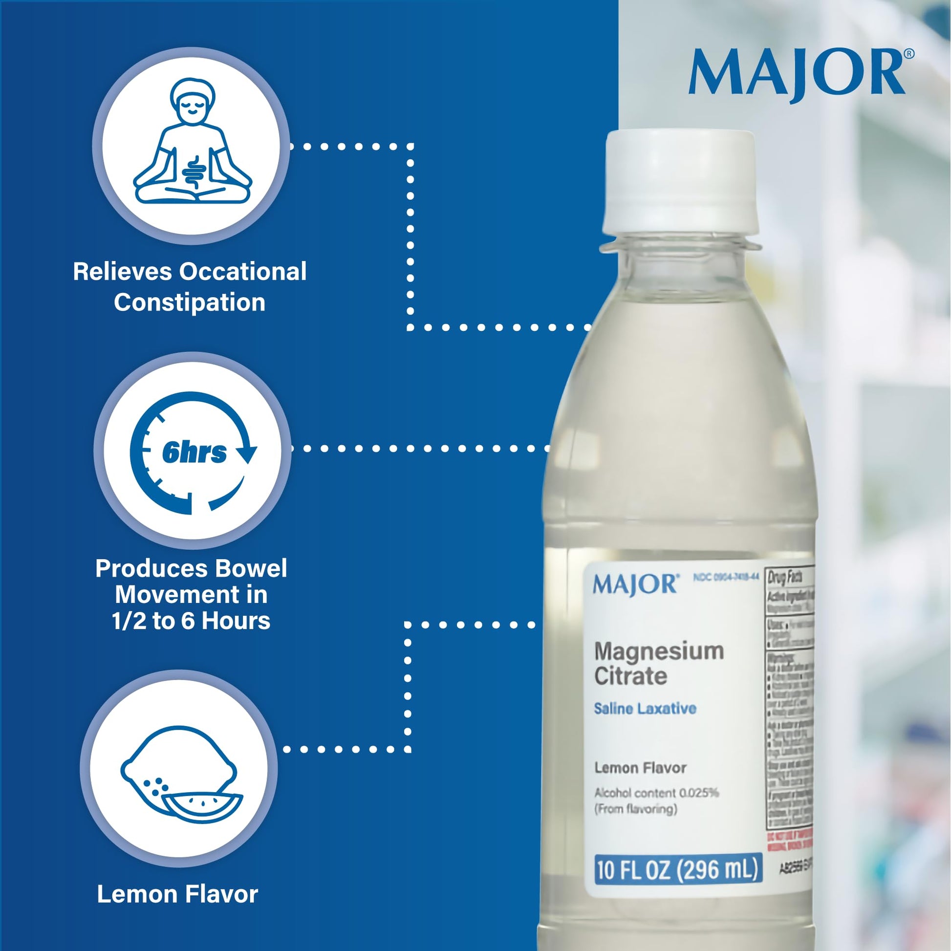 Major Magnesium Citrate Saline Laxative - Helps Relieve Occasional Constipation (Irregularity) - Lemon Flavor - 10 Fl. Oz. (1 Pack) - Maple Wellness Supplements
