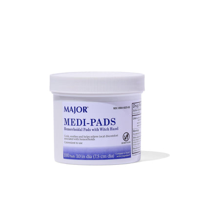 MAJOR Medi-Pads - Hemorrhoidal Hygienic Cleansing Witch Hazel Pads - Cooling Relief with Aloe - 100 Count Jar (1 Pack) - Maple Wellness Supplements