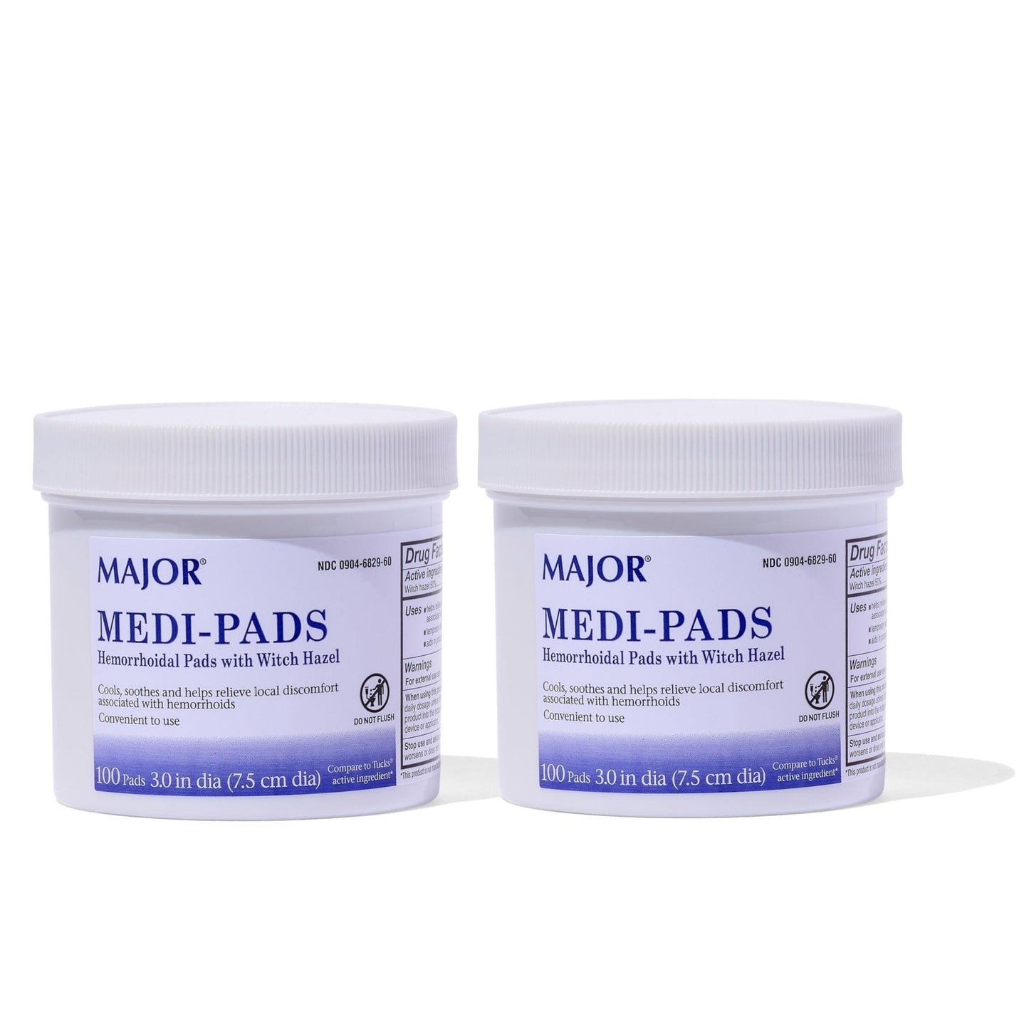 MAJOR Medi-Pads - Hemorrhoidal Hygienic Cleansing Witch Hazel Pads - Cooling Relief with Aloe - 100 Count Jar (2 Pack) - Maple Wellness Supplements