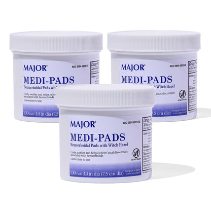 MAJOR Medi-Pads - Hemorrhoidal Hygienic Cleansing Witch Hazel Pads - Cooling Relief with Aloe - 100 Count Jar (3 Pack) - Maple Wellness Supplements