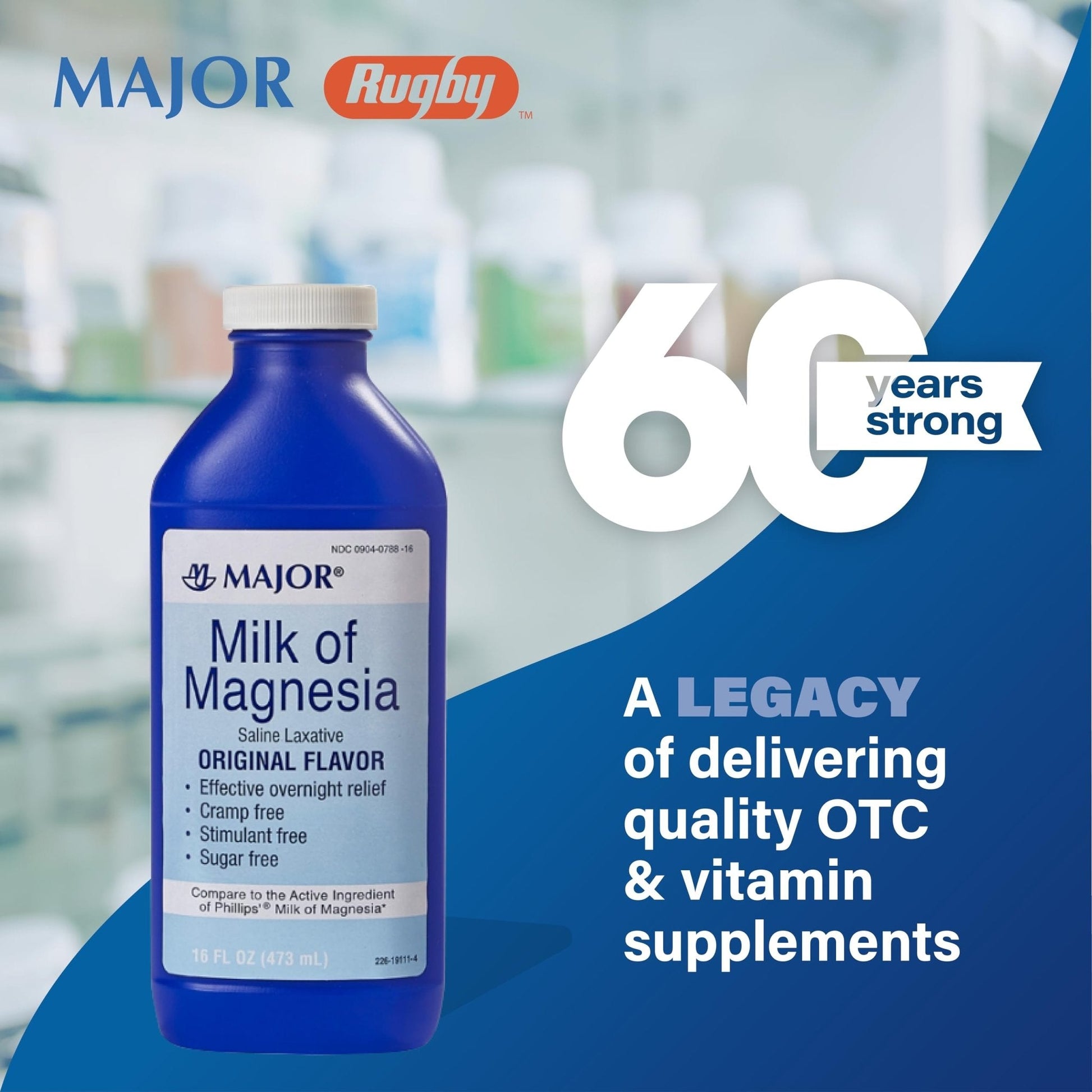 MAJOR Milk of Magnesia Saline Laxative - Original Flavor - Effective Overnight Relief - Stimulant-Free, Sugar-Free - 16 Fl Oz - Maple Wellness Supplements