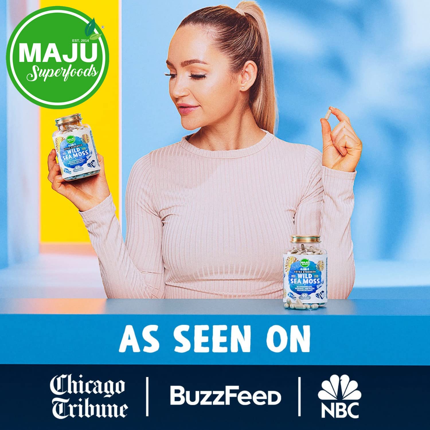 MAJU 4-in-1 Organic Sea Moss Capsules, Wild Chondrus Crispus, Seamoss - Maple Wellness Supplements