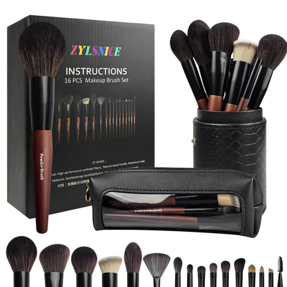 Makeup Brushes 16 Pcs Makeup Brush Set Professional, Wood Handle Travel Make Up Brushes Set with Case, Premium Cruelty-Free Synthetic Fiber Hair Makeup Brush Kit with Holder - Maple Wellness Supplements