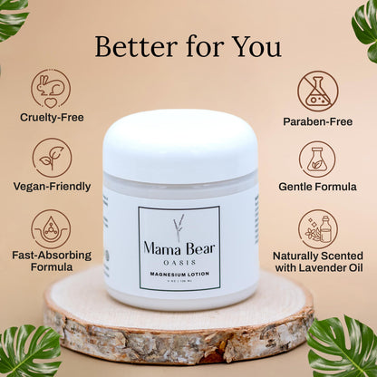 Mama Bear Oasis Lotion - Magnesium Cream - Lavender Magnesium Lotion for Foot, Hands, Legs, Toes Includes Arnica, Vitamin B6, Aloe Vera, MSM (Pack of 2) - Maple Wellness Supplements