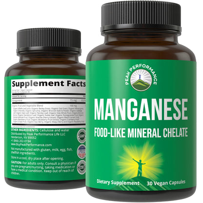 Manganese Supplement Food Like Mineral Chelated for Superior Absorption with Whole Food Blend of 25+ Fruits & Vegetables. Pure Trace Mineral Capsules for Connective Tissue, Bone Health, Enzyme Support - Maple Wellness Supplements