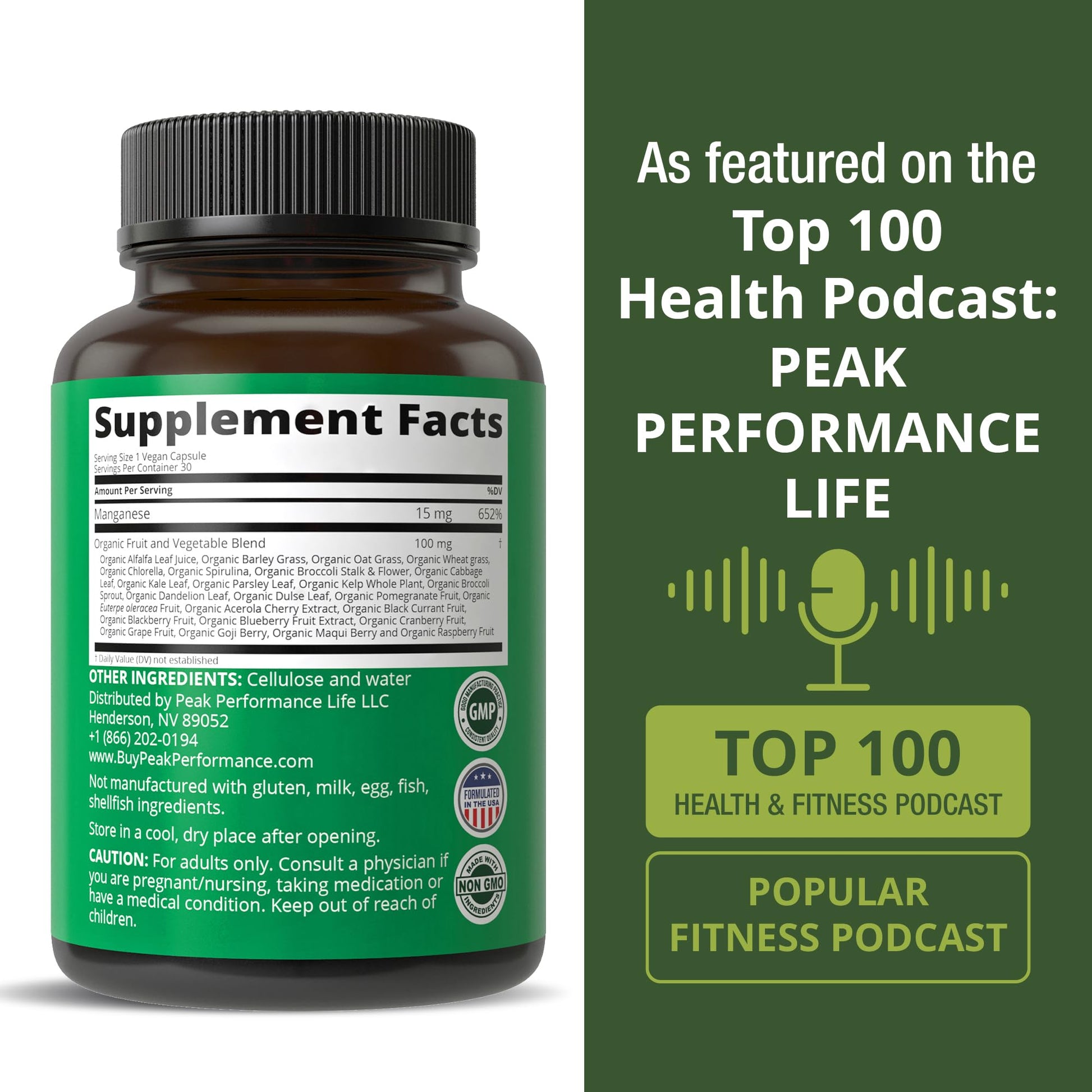 Manganese Supplement Food Like Mineral Chelated for Superior Absorption with Whole Food Blend of 25+ Fruits & Vegetables. Pure Trace Mineral Capsules for Connective Tissue, Bone Health, Enzyme Support - Maple Wellness Supplements