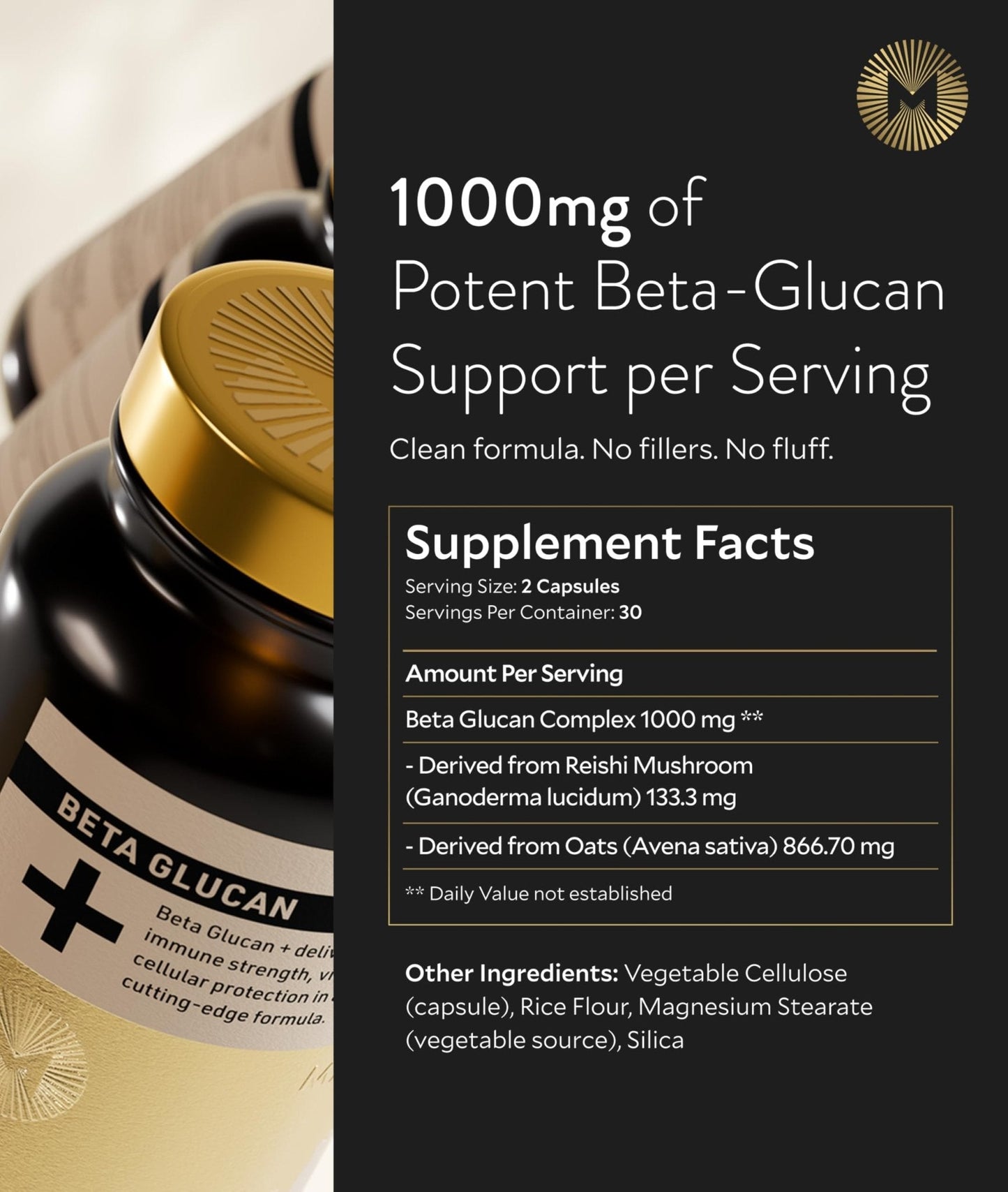 Manna Beta Glucan+ Capsules | 1000mg Beta Glucan Complex | Reishi Mushroom & Oats | Supplement for Immune Support, Heart Health, Cellular Renewal & Antioxidant Protection | 60 Count - Maple Wellness Supplements