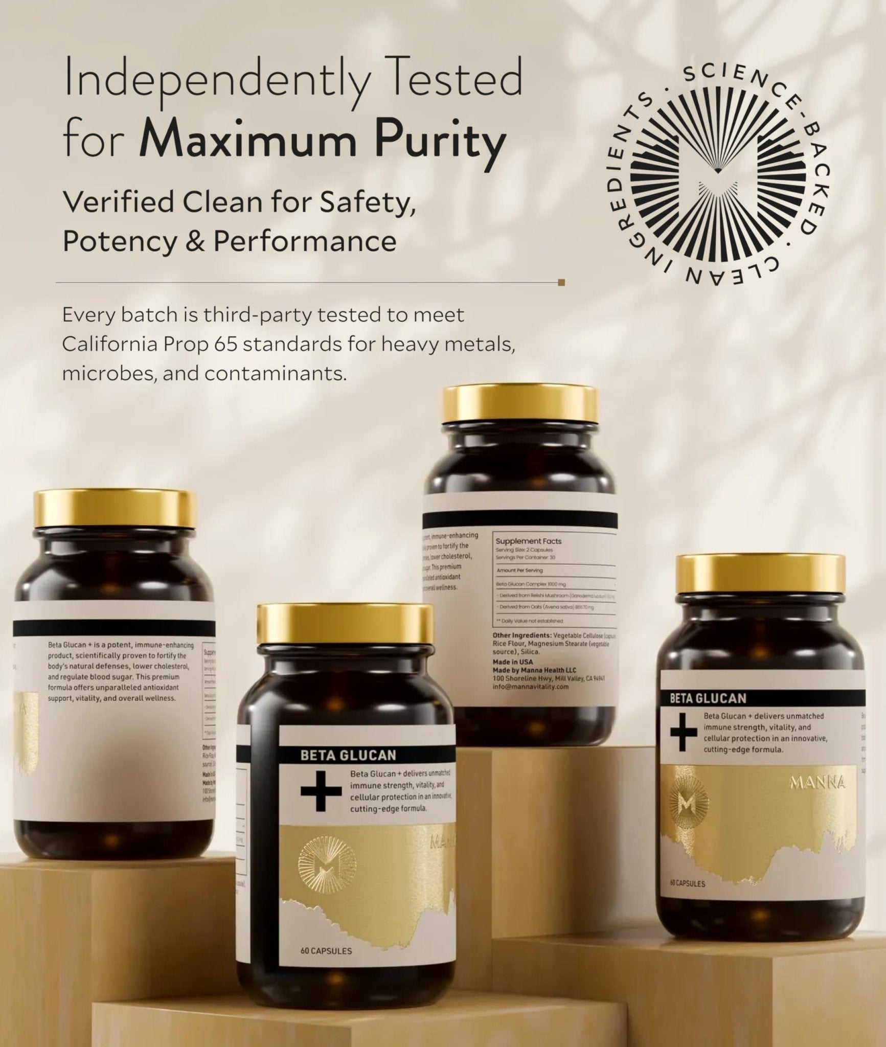 Manna Beta Glucan+ Capsules | 1000mg Beta Glucan Complex | Reishi Mushroom & Oats | Supplement for Immune Support, Heart Health, Cellular Renewal & Antioxidant Protection | 60 Count - Maple Wellness Supplements