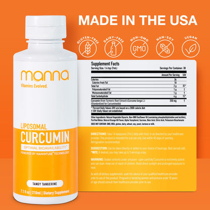 Manna Vitamins Evolved Liposomal Liquid Curcumin for Advanced Absorption Best Turmeric Supplement for Daily Joint & Immune Health Support - Vegan, Non-GMO, 95% Curcuminoids (1 Pack) - Maple Wellness Supplements