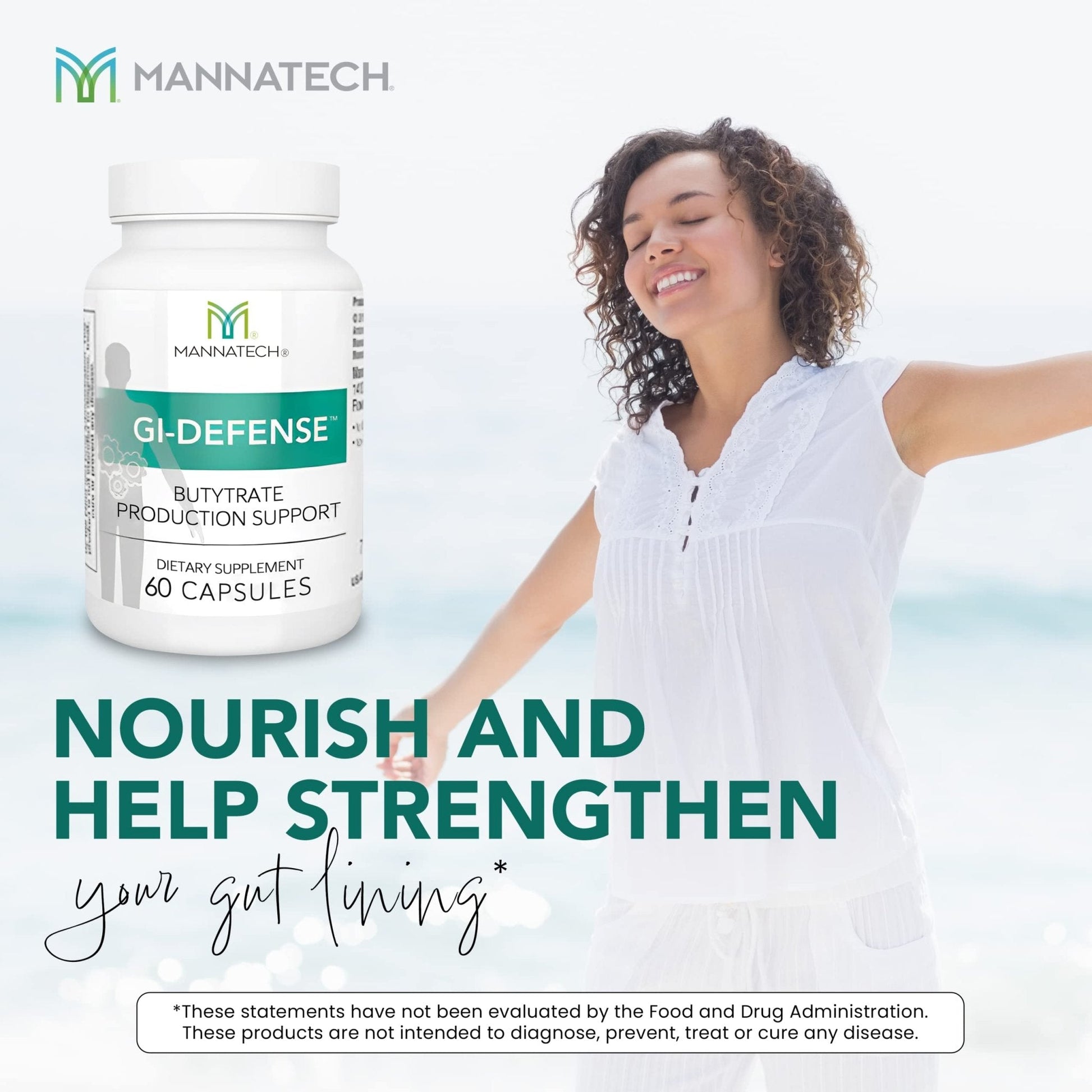 Mannatech Butyrate Supplement - Supports Gut Barrier Function, Intestinal Health, and Digestive Comfort - Promotes Short Chain Fatty Acid Production, Immune Support Supplement GI-Defense 60 Capsules - Maple Wellness Supplements