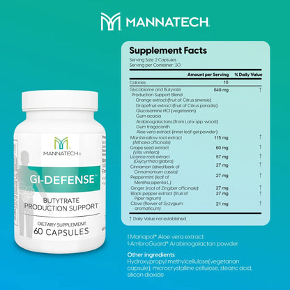 Mannatech Butyrate Supplement - Supports Gut Barrier Function, Intestinal Health, and Digestive Comfort - Promotes Short Chain Fatty Acid Production, Immune Support Supplement GI-Defense 60 Capsules - Maple Wellness Supplements