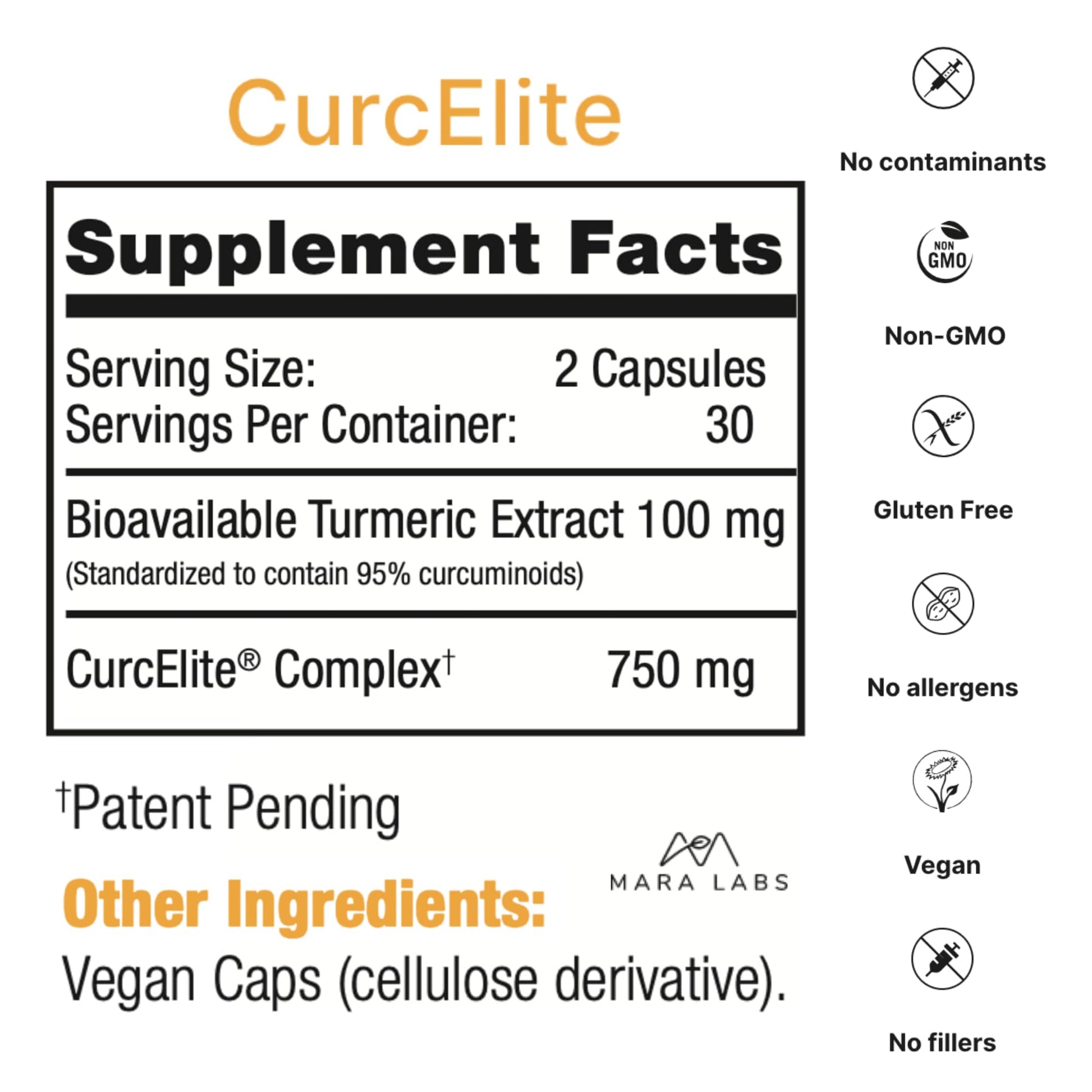 Mara Labs CurcElite Curcumin | Turmeric Extract 95% Curcuminoids | Vegan, No Fillers, and Non-GMO | 60 Vegan Capsules - Maple Wellness Supplements