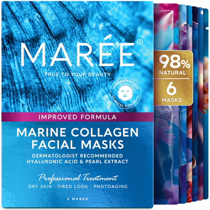 MAREE Collagen Facial Mask with Hyaluronic Acid — Sheet Face Mask Skincare — Centella Asiatica, Green & Red Algae Extract - Maple Wellness Supplements