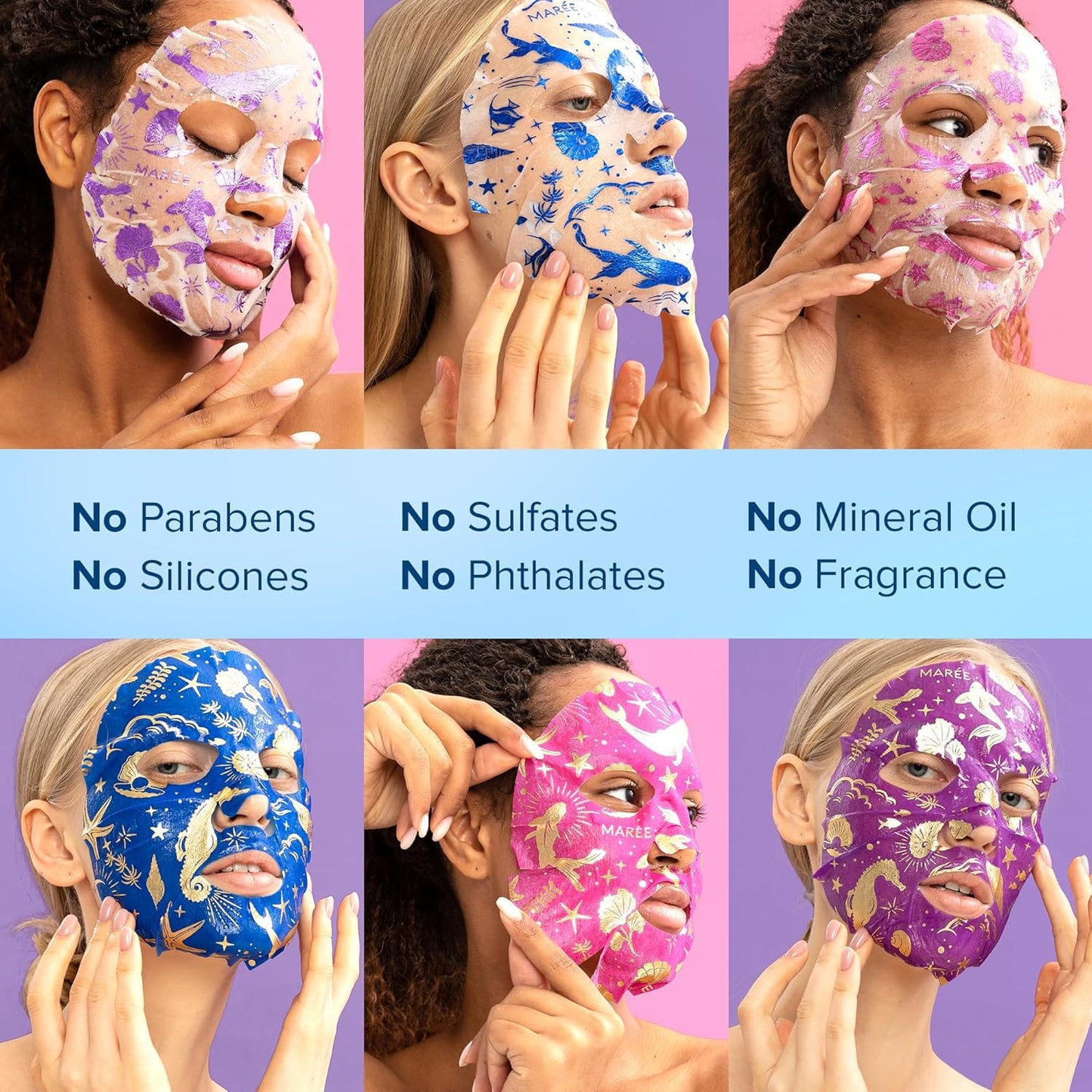 MAREE Collagen Facial Mask with Hyaluronic Acid — Sheet Face Mask Skincare — Centella Asiatica, Green & Red Algae Extract - Maple Wellness Supplements