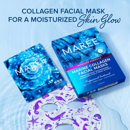 MAREE Collagen Facial Mask with Hyaluronic Acid — Sheet Face Mask Skincare — Centella Asiatica, Green & Red Algae Extract - Maple Wellness Supplements