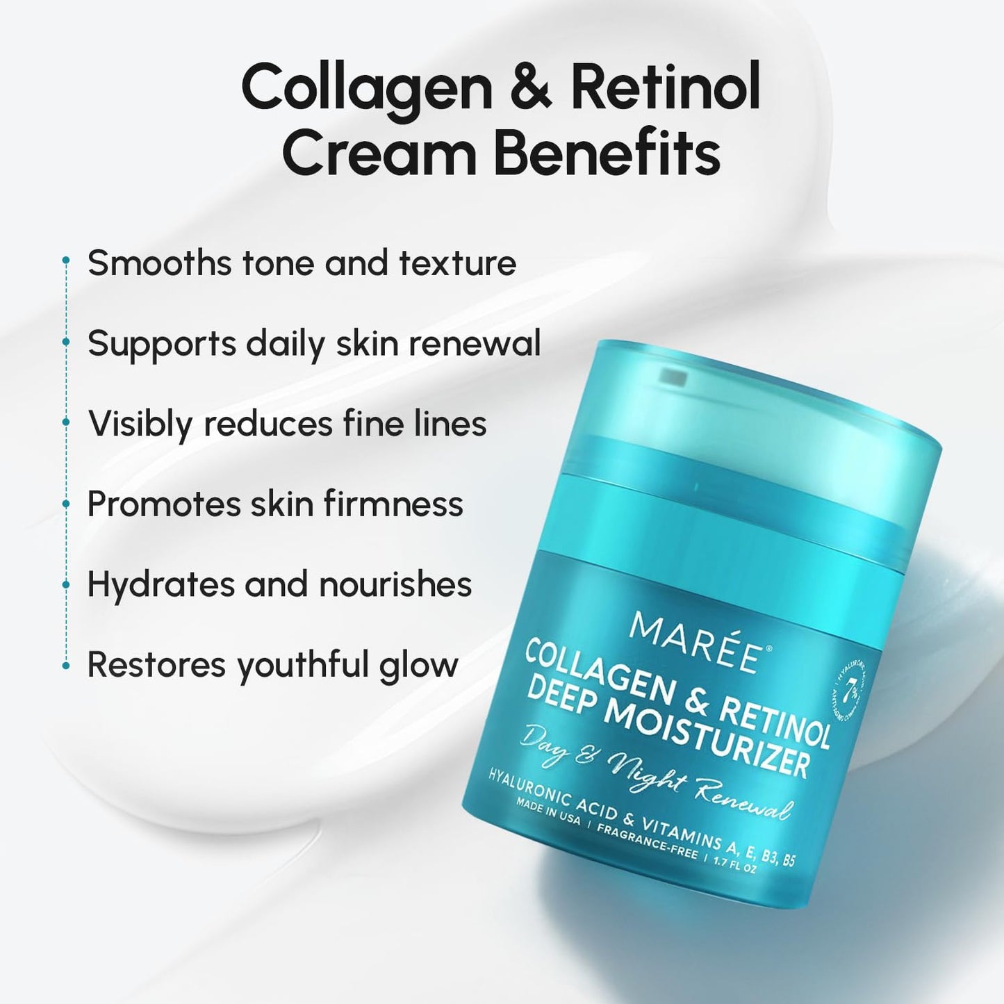 MAREE Face Moisturizer Retinol Cream for Face – Daily Wrinkle Cream for Women – Anti-Aging Face Cream – Facial Moisturizer with Collagen - Maple Wellness Supplements