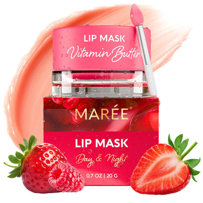 MAREE Lip Mask Overnight - Lip Moisturizer For Very Dry Lips - Hydrating Lip Butter Balm with Hyaluronic Acid & Collagen - Maple Wellness Supplements