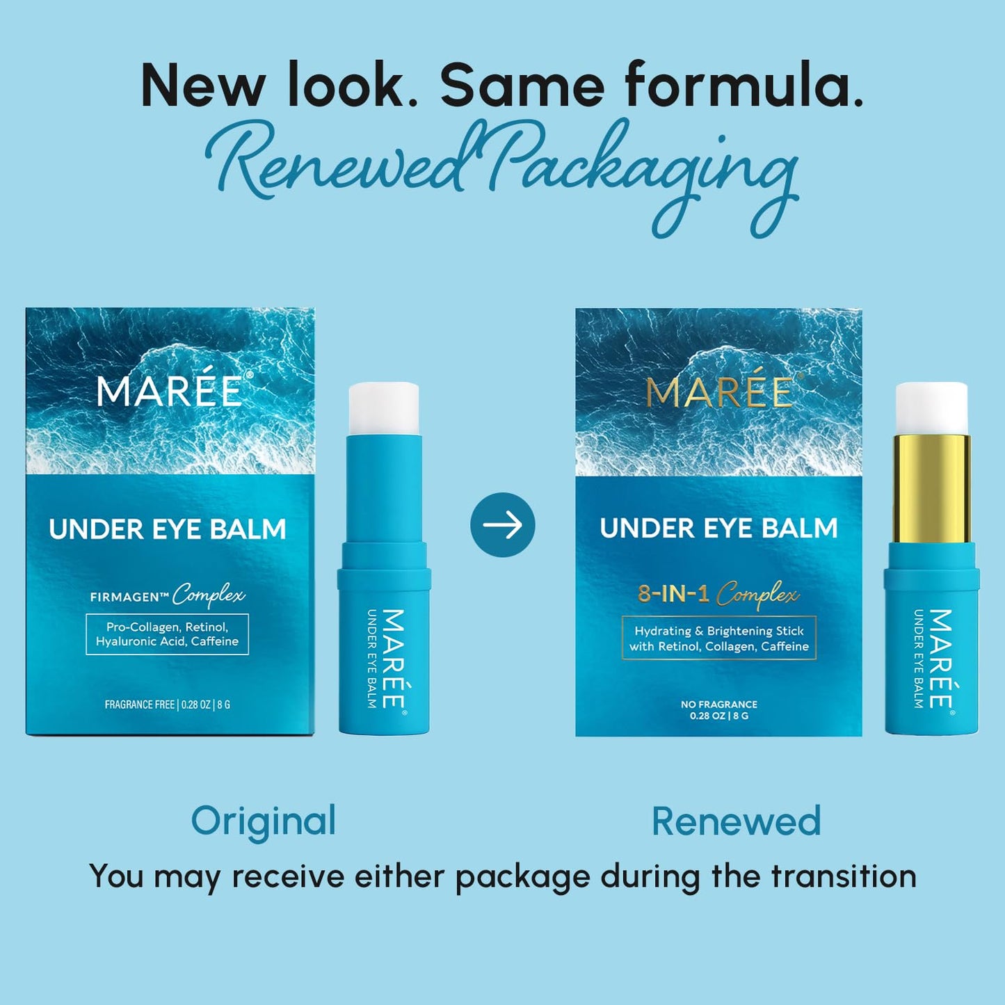 MAREE Under Eye Balm Stick Hydrating – Retinol Caffeine Under Eye Brightener Stick for Older Women – Collagen Undereye Cream - Maple Wellness Supplements