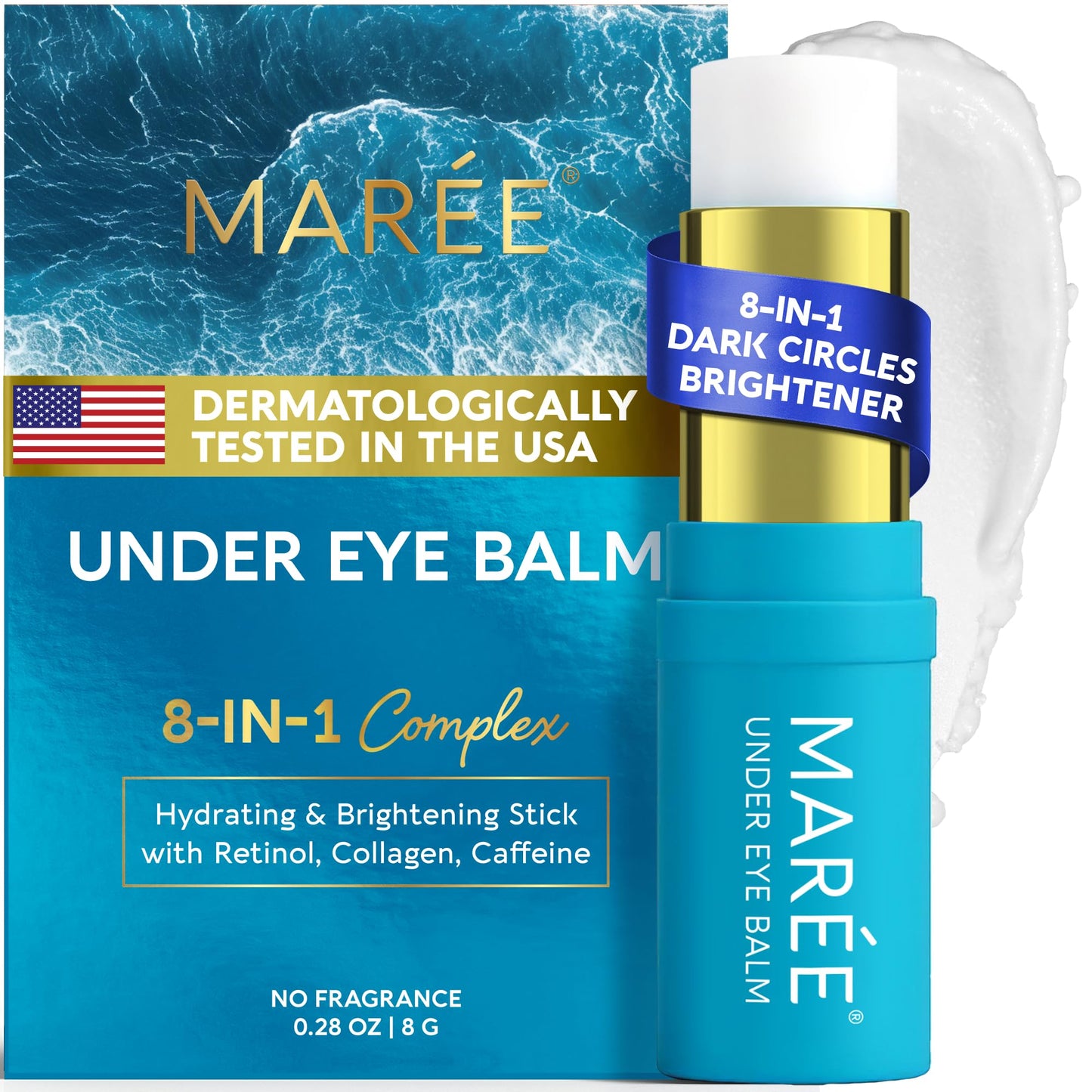 MAREE Under Eye Balm Stick Hydrating – Retinol Caffeine Under Eye Brightener Stick for Older Women – Collagen Undereye Cream - Maple Wellness Supplements