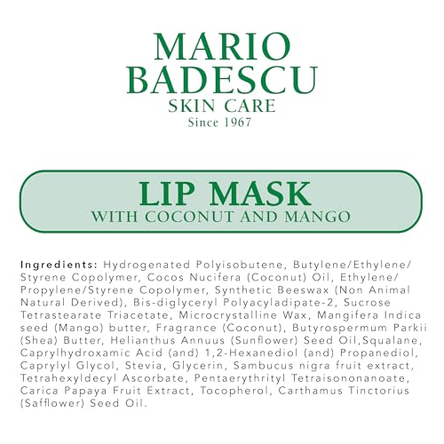 Mario Badescu Lip Mask with Coconut and Mango for All Skin Types, Overnight Lip Treatment Enriched With Skin Softening Coconut Oil, Sunflower Seed Oil and Hydrating Shea Butter, 0.5 Ounces - Maple Wellness Supplements