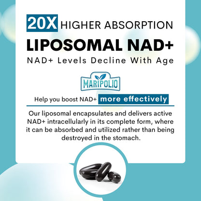 Maripolio Liposomal NAD+ 1000 mg Supplement | High Bioavailability Liposomal Delivery | Cellular Energy & Wellness Support | Pure NAD+ Dietary Supplement for Men,Women, 60 Softgels - Maple Wellness Supplements