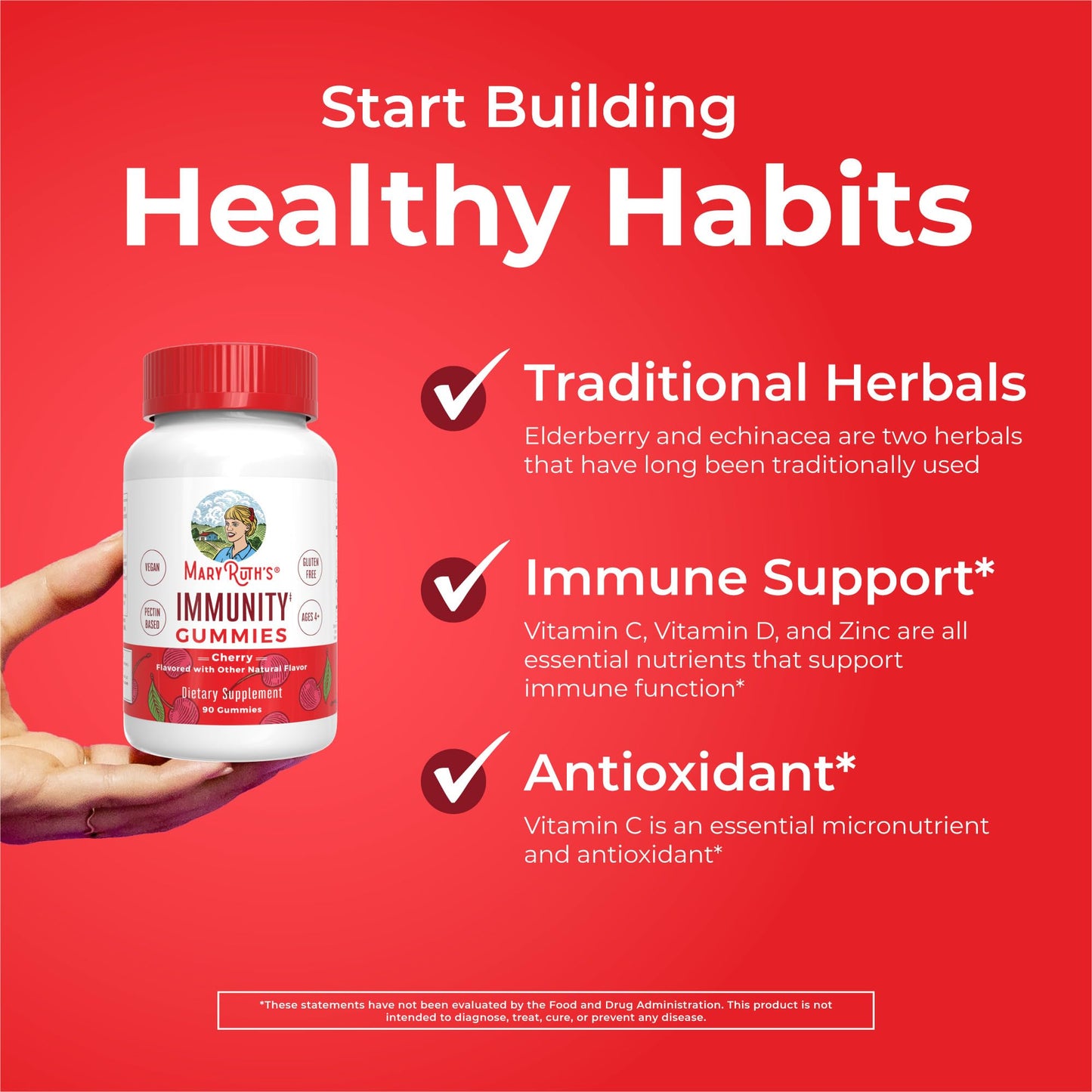 Mary Ruth's 5-1 Immunity Gummies with Elderberry for Kids & Adults | Cherry | Pectin Based | Vegan | 90 Count - Maple Wellness Supplements