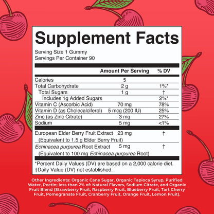 Mary Ruth's 5-1 Immunity Gummies with Elderberry for Kids & Adults | Cherry | Pectin Based | Vegan | 90 Count - Maple Wellness Supplements