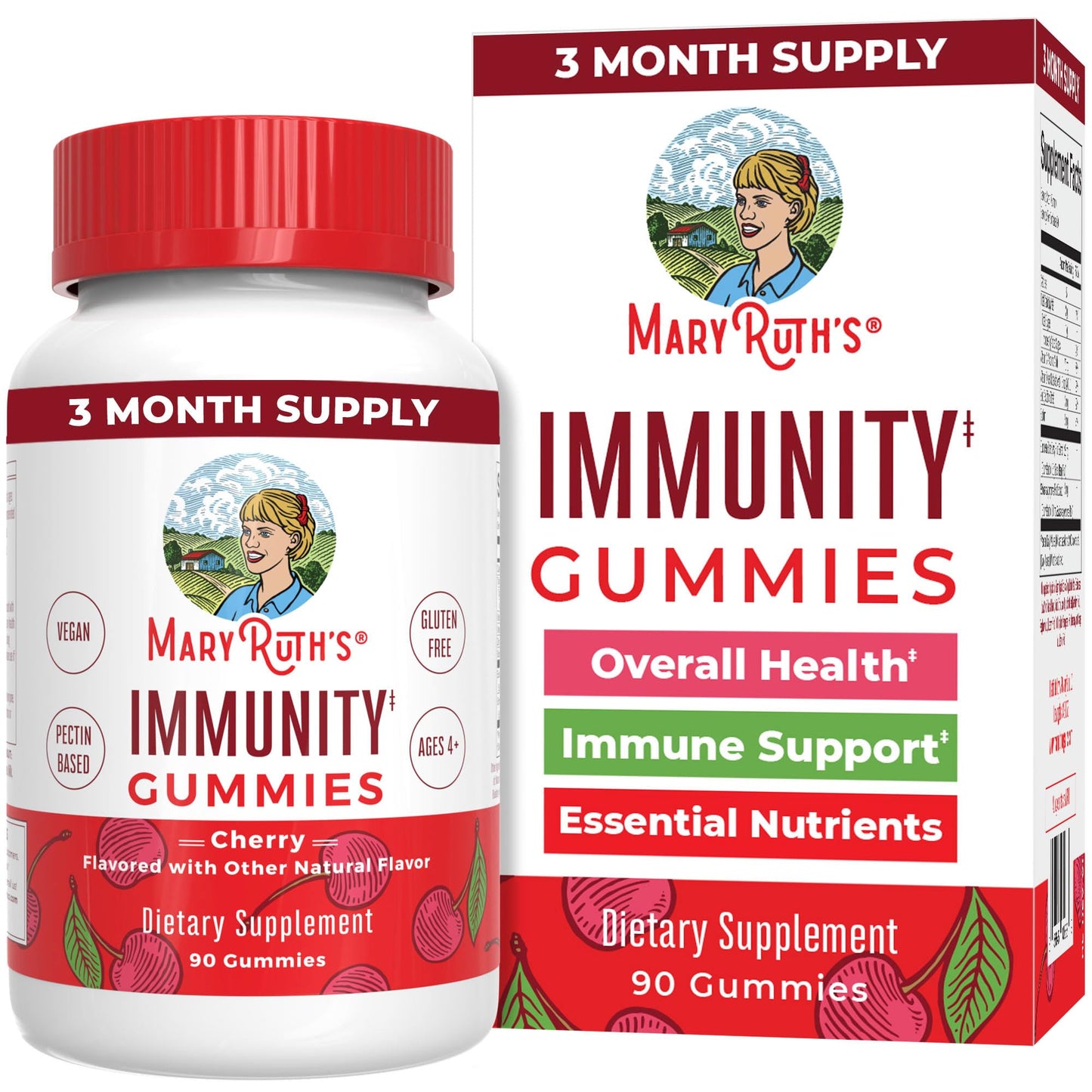 Mary Ruth's 5-1 Immunity Gummies with Elderberry for Kids & Adults | Cherry | Pectin Based | Vegan | 90 Count - Maple Wellness Supplements