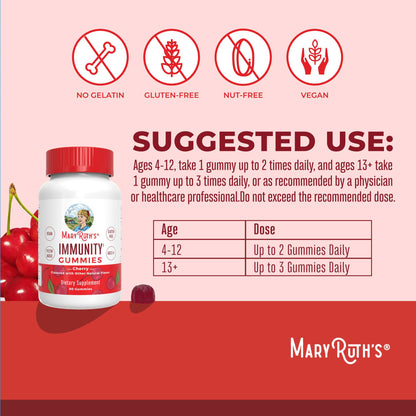 Mary Ruth's 5-1 Immunity Gummies with Elderberry for Kids & Adults | Cherry | Pectin Based | Vegan | 90 Count - Maple Wellness Supplements
